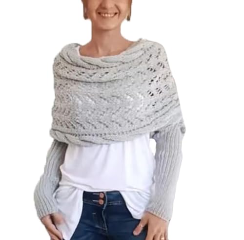 KASENFASHION Damen Mehrzweck-Schal Mit Ärmeln, Strickschal, Pullover-Schal Mit Ärmeln, Boho-Schal, Schal-Kabel-Schal, Damen-Pullover-Schal Mit Ärmeln von KASENFASHION