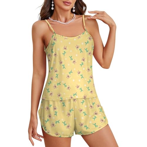 KASENFASHION Kawaii Stray-K Silk Pyjama Damen – Zweiteiliges Schlafset mit Top und Shorts für Sommernächte von KASENFASHION