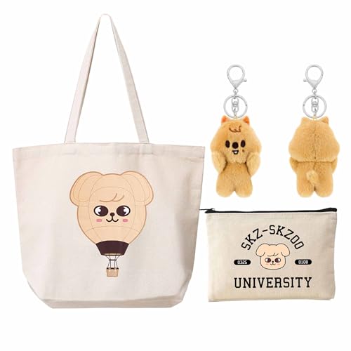 KASENFASHION Harajuku Kpop Fan Set – Skzoo Geschenkpaket mit Schlüsselanhänger, Schultertasche & Kosmetiktasche für Fans von KASENFASHION