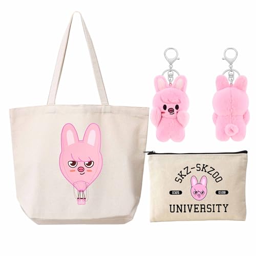 KASENFASHION Harajuku Kpop Fan Set – Skzoo Geschenkpaket mit Schlüsselanhänger, Schultertasche & Kosmetiktasche für Fans von KASENFASHION