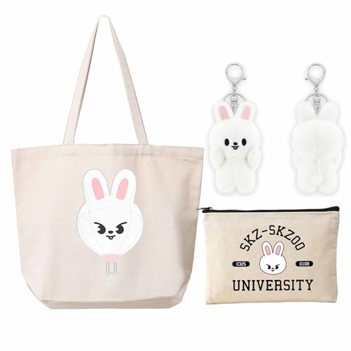 KASENFASHION Harajuku Kpop Fan Set – Skzoo Geschenkpaket mit Schlüsselanhänger, Schultertasche & Kosmetiktasche für Fans von KASENFASHION