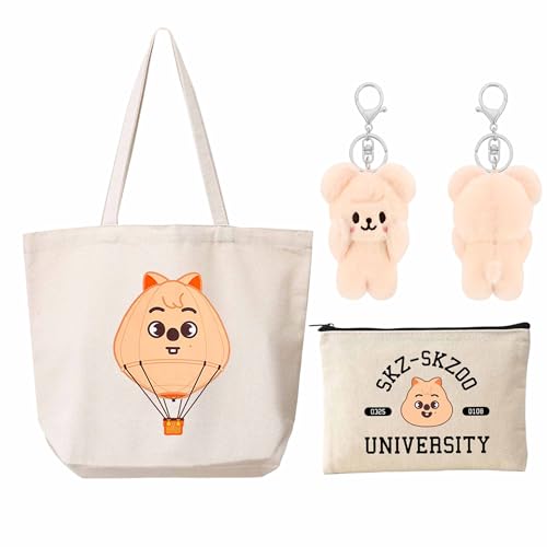 KASENFASHION Harajuku Kpop Fan Set – Skzoo Geschenkpaket mit Schlüsselanhänger, Schultertasche & Kosmetiktasche für Fans von KASENFASHION