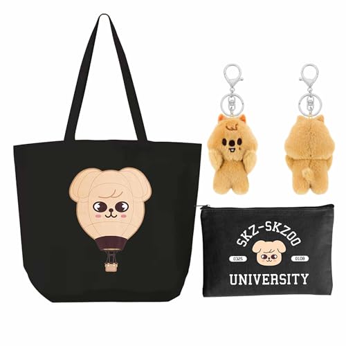 KASENFASHION Harajuku Kpop Fan Set – Skzoo Geschenkpaket mit Schlüsselanhänger, Schultertasche & Kosmetiktasche für Fans von KASENFASHION