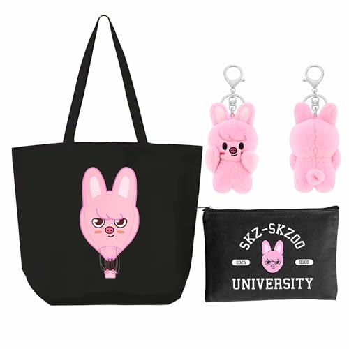 KASENFASHION Harajuku Kpop Fan Set – Skzoo Geschenkpaket mit Schlüsselanhänger, Schultertasche & Kosmetiktasche für Fans von KASENFASHION
