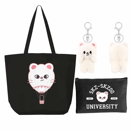 KASENFASHION Harajuku Kpop Fan Set – Skzoo Geschenkpaket mit Schlüsselanhänger, Schultertasche & Kosmetiktasche für Fans von KASENFASHION
