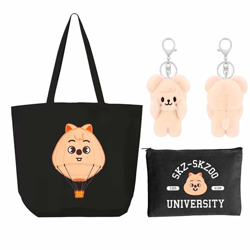 KASENFASHION Harajuku Kpop Fan Set – Skzoo Geschenkpaket mit Schlüsselanhänger, Schultertasche & Kosmetiktasche für Fans von KASENFASHION