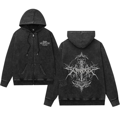 KASENFASHION Stray-K Vintage Hoodie – Y2K Hip Hop Oversize Kapuzenjacke mit Reißverschluss Damen Herren SKZ KPOP Streetwear Style von KASENFASHION