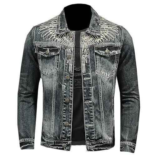 KASENFASHION Vintage Herren Jeansjacke mit Reißverschluss – Bomberjacke im Biker-Stil, Stehkragen, Slim Fit, klassische Trucker-Jacke im Cowboy-Design von KASENFASHION