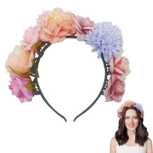 KASESSS 1PCS Blumen Haarreif, Buntes Haarreifen Blumen, Trachten Haarreif mit Blumen, Blumenhaarreife Damen Mädchen, Elegant Blumenhaarreif, Blumenkrone für Hochzeit Braut Brautjungfer Party Festival von KASESSS