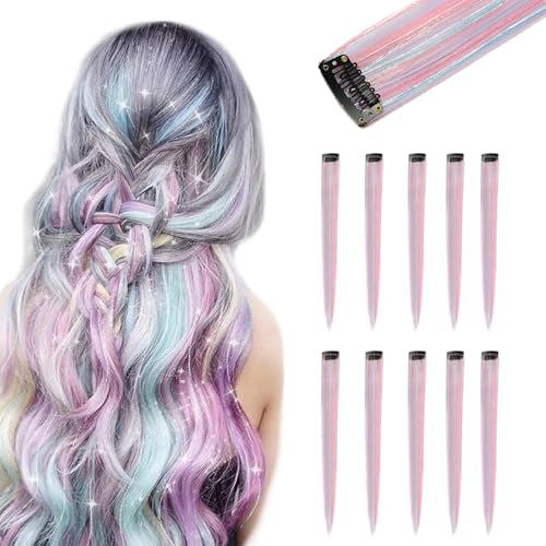 KASESSS 10 Stück HaarsträHnen Bunt, Hair Extensions Clip In FüR MäDchen 22 Zoll, Clip In Extensions,HaarsträHnen Zum Einklipsen FüR Party Highlights von KASESSS