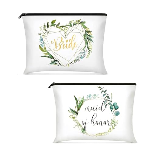 KASESSS 2 StüCk Braut KosmetiktäSchchen, SchminktäSchchen Damen, Reise Canvas Kosmetiktasche, Bride to Be Geschenke Make Up Tasche Geschenke füR Freundinnen, Braut Und Bridesmaids, Weiß 22.5x15cm von KASESSS