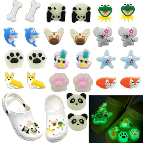 KASESSS 26 Stück Schuh Charms Fluoreszierende Cartoon Tier, Niedlicher Schuhanstecker, Im Dunkeln Leuchten Shoe Charms, Schuh Dekoration für Kinder und Erwachsene, Weihnachtsfeier, Geburtstagsgeschenk von KASESSS