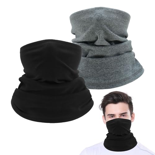 KASESSS 2Stück Multifunktionstuch Schlauchschal Herren Damen, Winddicht Halswärmer Halstuch,Winter Thermal Loop Schal Bandana,Neckwarmer Halsschlauch für Motorrad Laufen Wandern Radfahren-Schwarz,Grau von KASESSS