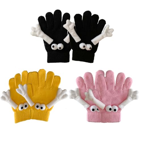 KASESSS 3 Paar Handschuhe Kinder, Thermo Winter Gloves, Winddicht Kinderhandschuhe, Niedlich Winterhandschuhe, Fleece Handschuhe Kinder, Strickhandschuhe Mädchen oder Jungen für Den Täglichen Gebrauch von KASESSS