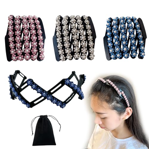 KASESSS 3 Stück Gefaltete Haarreifen Damen, Haarband Damen, Tragbar Haarreifen Mädchen mit Aufbewahrungstasche, Teleskop Haarband mit Zahn, Haarreifen, Haarreif Damen zum Waschen, Schminken, Reisen von KASESSS