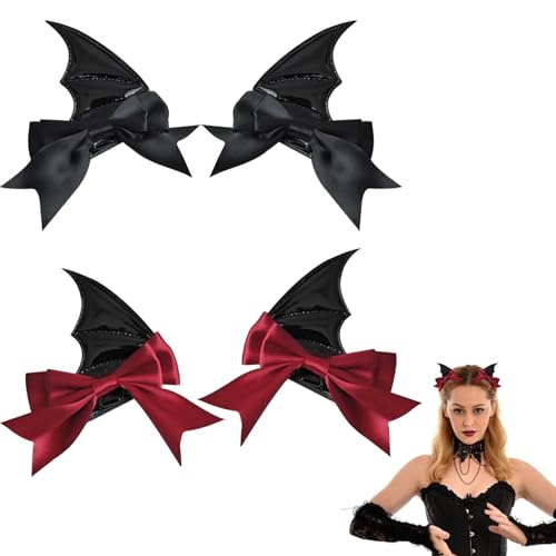 KASESSS 4 Stück Halloween Haarspangen, Fledermaus-Haarklammer, Klein Schwarz Fledermausflügel Haarspange, Halloween Gothic Haarschmuck Haarzubehör für Cosplay Frauen Verkleidungsparty, Schwarz Rot von KASESSS