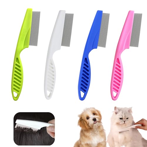 KASESSS 4 Stück Schuppenkamm Edelstahl, Flohkamm mit Langem Griff, Wiederverwendbar Läusekamm Nissenkamm Extra Fein Kinder von Läusenissen Schuppen Lice Comb für Kinder Erwachsene und Haustier von KASESSS