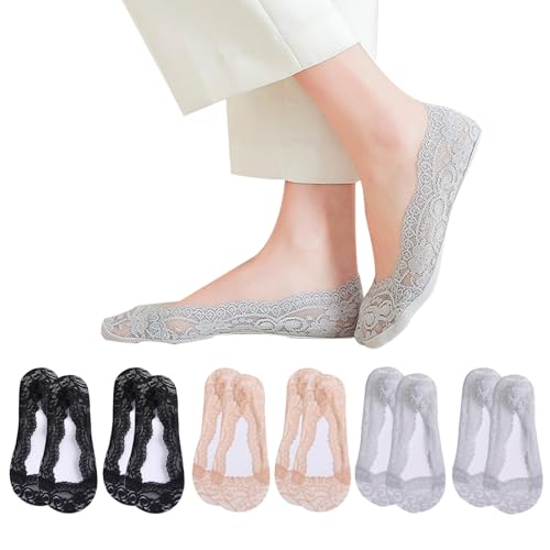 KASESSS 6 Paar Unsichtbar Füßlinge Damen, Rutschfestem Spitze Füsslinge, Universal Unsichtbare Socken Damen Atmungsaktiv Sneaker Socken Damen Kurze Ballerina Socken für Loafer Hohe Absätze von KASESSS