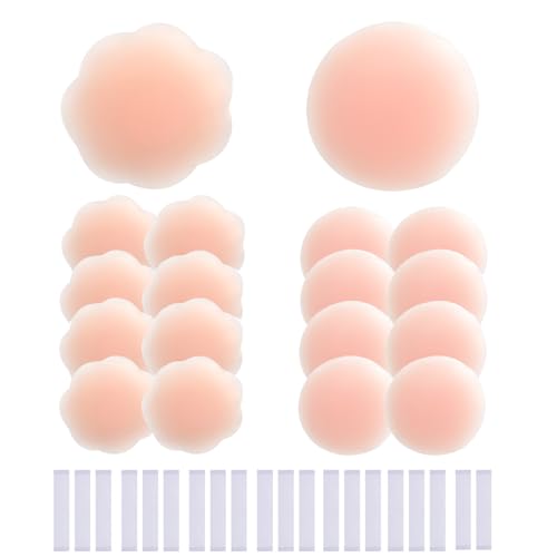 KASESSS 8 Paare Nippelpads, Silikon Nippli Pads, Wiederverwendbar Nipple Cover, Selbstklebende Brustwarzenabdeckung, Waschbar Nipple Pads, Nipplies Rund für Tief Ausgeschnittene Rückenfreie Kleider von KASESSS