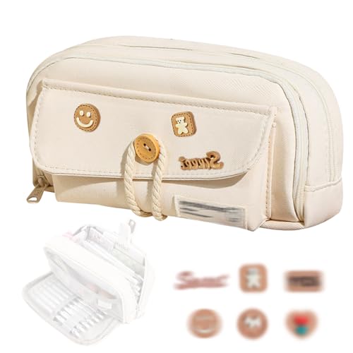 KASESSS Federmäppchen, Federtasche, Pencil Case, Grossem Mäppchen, 4Trennfach Multifunktional Schlamppermäppchen, Federmäppchen Mädchen mit Dekorativen Aufnähern für Kinder Schule Home Office Supplies von KASESSS