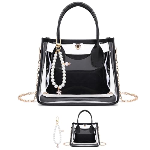 KASESSS Kleine Handtasche Damen, Transparente Damenhandtasche UmhäNgetasche Damen Klein Schwarze Handtasche PVC Handtasche Schwarz Klein Elegante Handtasche Klein Schwarz, 19,5 * 15 cm von KASESSS