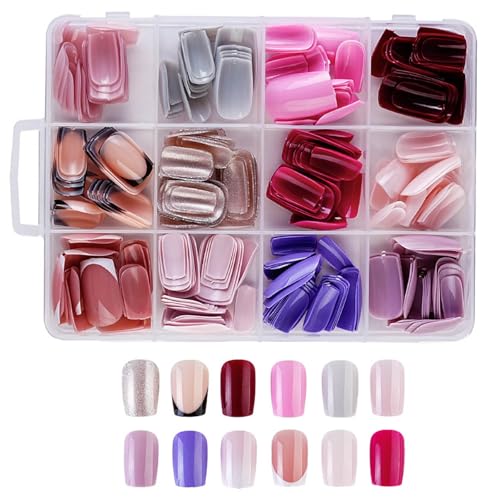 1 Box Quadratische Nägel Zum Aufdrücken Mit Linien Designs Verzierungen Zum Aufkleben Auf Die Nägel Französische Spitzen Künstliche Nägel Für Frauen von KASFDBMO