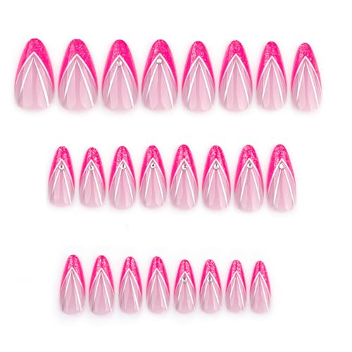 24 Stück Kurzmandelpresse Auf Nägeln Französische Spitze Glitzernder Acryl Falsche Nägel Vollbezüge Kleben Auf Nägel Für Frauen von KASFDBMO