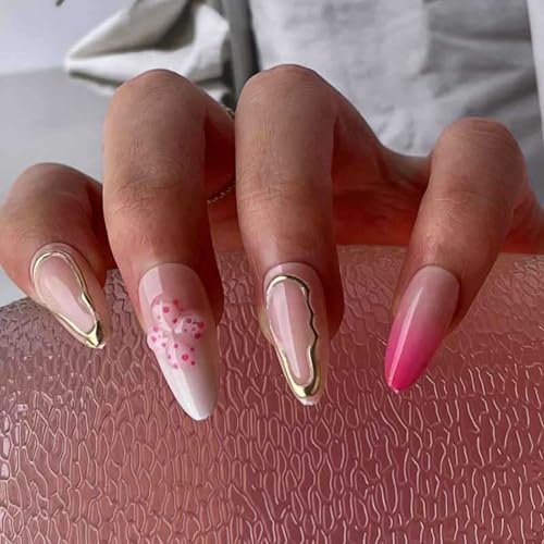 24pcs Mandel Kurzpresse Auf Nägeln Falsche Nägel Französische Tipps Acryl Vollbezüge Glänzend Künstlich Für Frauen Mädchen Modisches Nageldesign von KASFDBMO