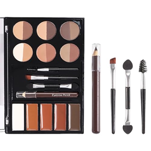 Augenbrauen-Make-up-Set mit 11 farbigen Lidschatten-Paletten, Puder, Pinsel und Bleistiftstempel für Augenbrauen von KASFDBMO