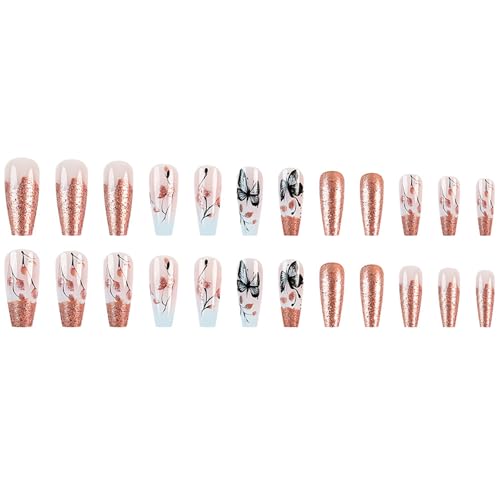 Drücken Sie Nägel Roségold Glitzer Französische Ballett Künstliche Nägel Acrylnägel Leicht Aufzutragen Und Für Frauen Zu Entfernen von KASFDBMO