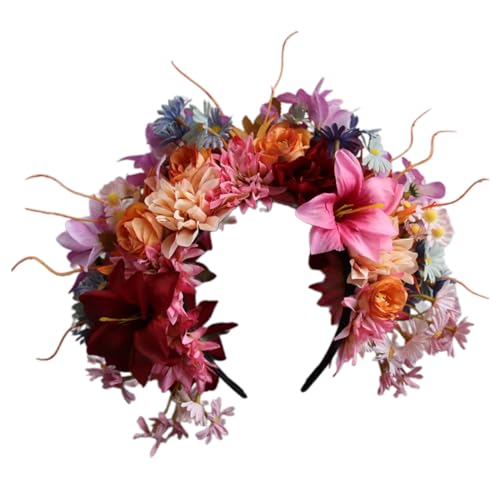 Frühlingsblumenkronen, Blumengirlanden, Stirnband für Braut, Hochzeit, Frauen, stimulierter Blumenkranz, Haarband, Haarreifen, Requisiten, Mädchen-Blumenkronen von KASFDBMO