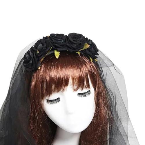 Gothic Blumen-Haarreif mit Schleier, bequemes Stirnband, Hochzeit, Party, Braut, Haarstyling, Blumenstirnbänder für Damen, Blumen-Stirnband für Mädchen, Blumen-Stirnband von KASFDBMO