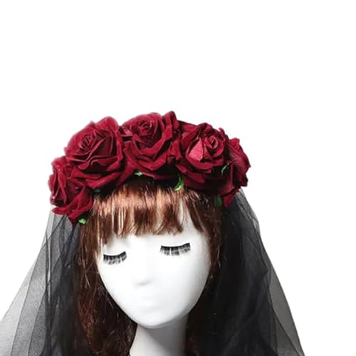Gothic Blumen-Haarreif mit Schleier, bequemes Stirnband, Hochzeit, Party, Braut, Haarstyling, Blumenstirnbänder für Damen, Blumen-Stirnband für Mädchen, Blumen-Stirnband von KASFDBMO