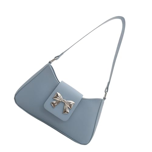 KASFDBMO Elegante Umhängetasche für Damen, PU-Leder, Abendtasche, trendige Achseltasche, Schleife, Unterarmtasche, Bürohandtasche, stilvolle Pendlertasche, blau, One Size von KASFDBMO