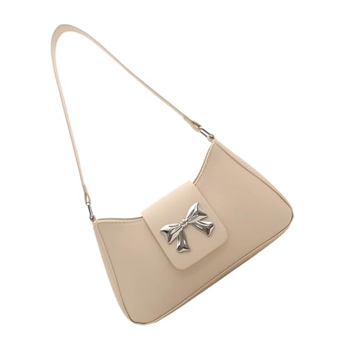 KASFDBMO Elegante Umhängetasche für Damen, PU-Leder, Abendtasche, trendige Achseltasche, Schleife, Unterarmtasche, Bürohandtasche, stilvolle Pendlertasche, weiß, One Size von KASFDBMO