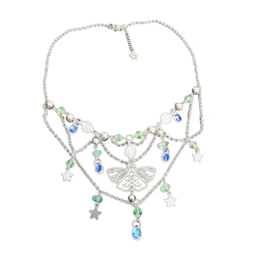 KASFDBMO Kristall-Schmetterling-Halskette, exquisit, mehrschichtig, Perlen, Schlüsselbeinkette für Damen, ästhetischer Schmuck, Siehe Abbildung von KASFDBMO