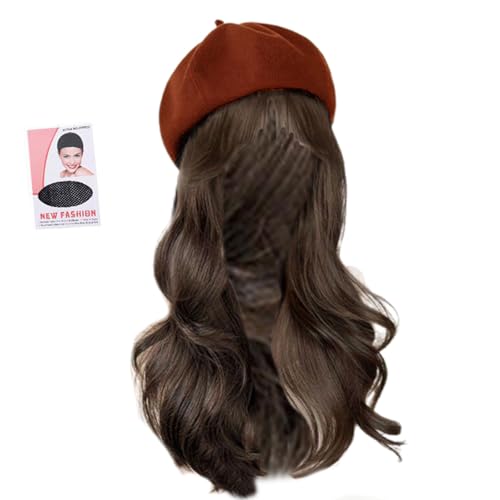 KASFDBMO Kunstfaser-Perücke, achteckiger Hut für Frisur, beliebte runde Kappen für Frauen mit langem lockigem Haar, Damen-Cosplay-Zubehör von KASFDBMO