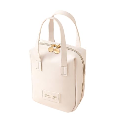 KASFDBMO PU-Make-up-Tasche, Reise-Kosmetiktasche mit Griff, geräumig, mit Griff, für Damen und Mädchen, beige von KASFDBMO