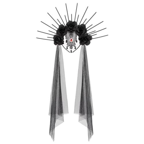 KASFDBMO Punk Braut Kostüm Stirnband mit Mesh und Strass Spitze Blumenkronen für Halloween Cosplay Party Festivals von KASFDBMO