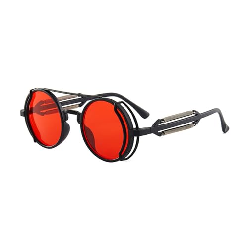 KASFDBMO Runde polarisierte Vintage-Sonnenbrille mit farbigen Gläsern, Outdoor-Brillen, Gothic-Steampunk-Rahmen, modische Sonnenbrille, Black Frame R Film von KASFDBMO