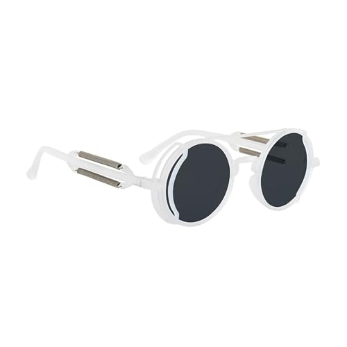 KASFDBMO Runde polarisierte Vintage-Sonnenbrille mit farbigen Gläsern, Outdoor-Brillen, Gothic-Steampunk-Rahmen, modische Sonnenbrille, Grauer Rahmen mit W von KASFDBMO