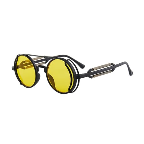 KASFDBMO Runde polarisierte Vintage-Sonnenbrille mit farbigen Gläsern, Outdoor-Brillen, Gothic-Steampunk-Rahmen, modische Sonnenbrille, Schwarzer Rahmen P von KASFDBMO