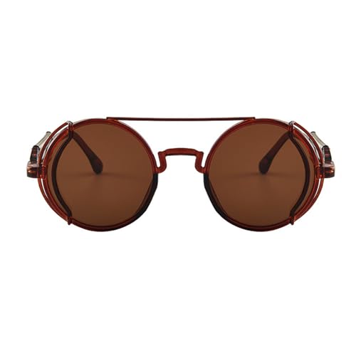 KASFDBMO Runde polarisierte Vintage-Sonnenbrille mit farbigen Gläsern, Outdoor-Brillen, Gothic-Steampunk-Rahmen, modische Sonnenbrille, Tea Frame Teescheiben von KASFDBMO
