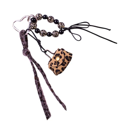 KASFDBMO Stilvolle Leoparden Print Geldbeutel Schlüsselbund Mit Perlen Seiltaschen Charme Anhänger Modebag Accessoires Für Frauen Mädchen Geflochten von KASFDBMO