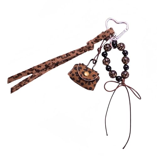 KASFDBMO Stilvolle Leoparden Print Geldbeutel Schlüsselbund Mit Perlen Seiltaschen Charme Anhänger Modebag Accessoires Für Frauen Mädchen Geflochten von KASFDBMO