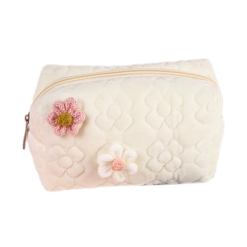 KASFDBMO Tragbare Make-up-Tasche mit Blumenmuster für Damen und Mädchen, milchweiß von KASFDBMO