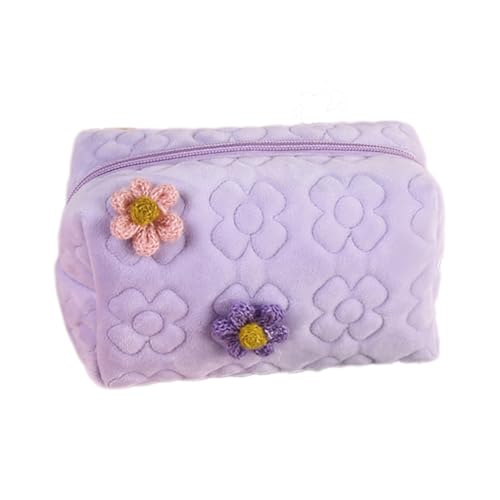 KASFDBMO Tragbare Make-up-Tasche mit Blumenmuster für Damen und Mädchen, violett von KASFDBMO