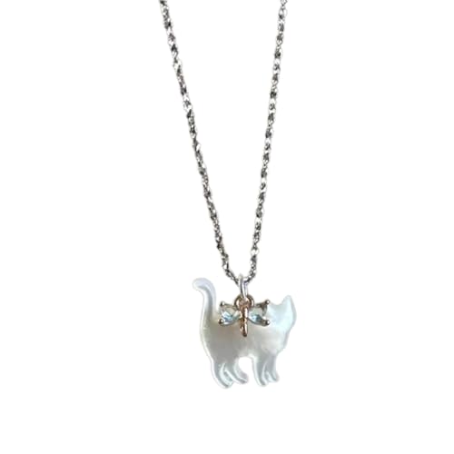 KASFDBMO Zirkon Schleife Katze Anhänger Halskette Verstellbare Schlüsselbeinkette Mode geformte Halskette Zubehör für Damen Freund, Siehe Abbildung von KASFDBMO