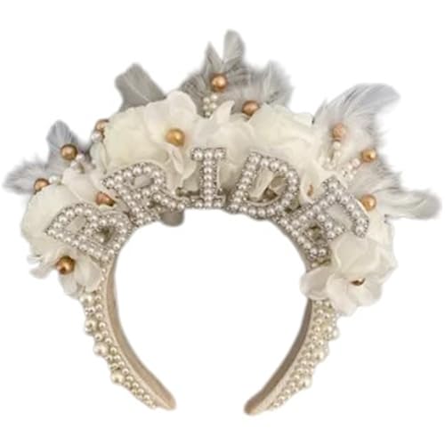 Künstliches Braut-Stirnband für Hochzeit, Feier, Brautparty, Buchstaben-Haarband, Junggesellinnenabschied, Haarreif, Hochzeits-Haarband von KASFDBMO