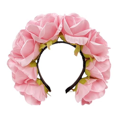 Party-Stirnband für Braut, Stoff-Rosen-Blumen-Haarband, für Erwachsene, Damen, eleganter Kopfschmuck, Festival, Strand, Kopfbedeckung, Haardekoration, Blumenstirnband von KASFDBMO